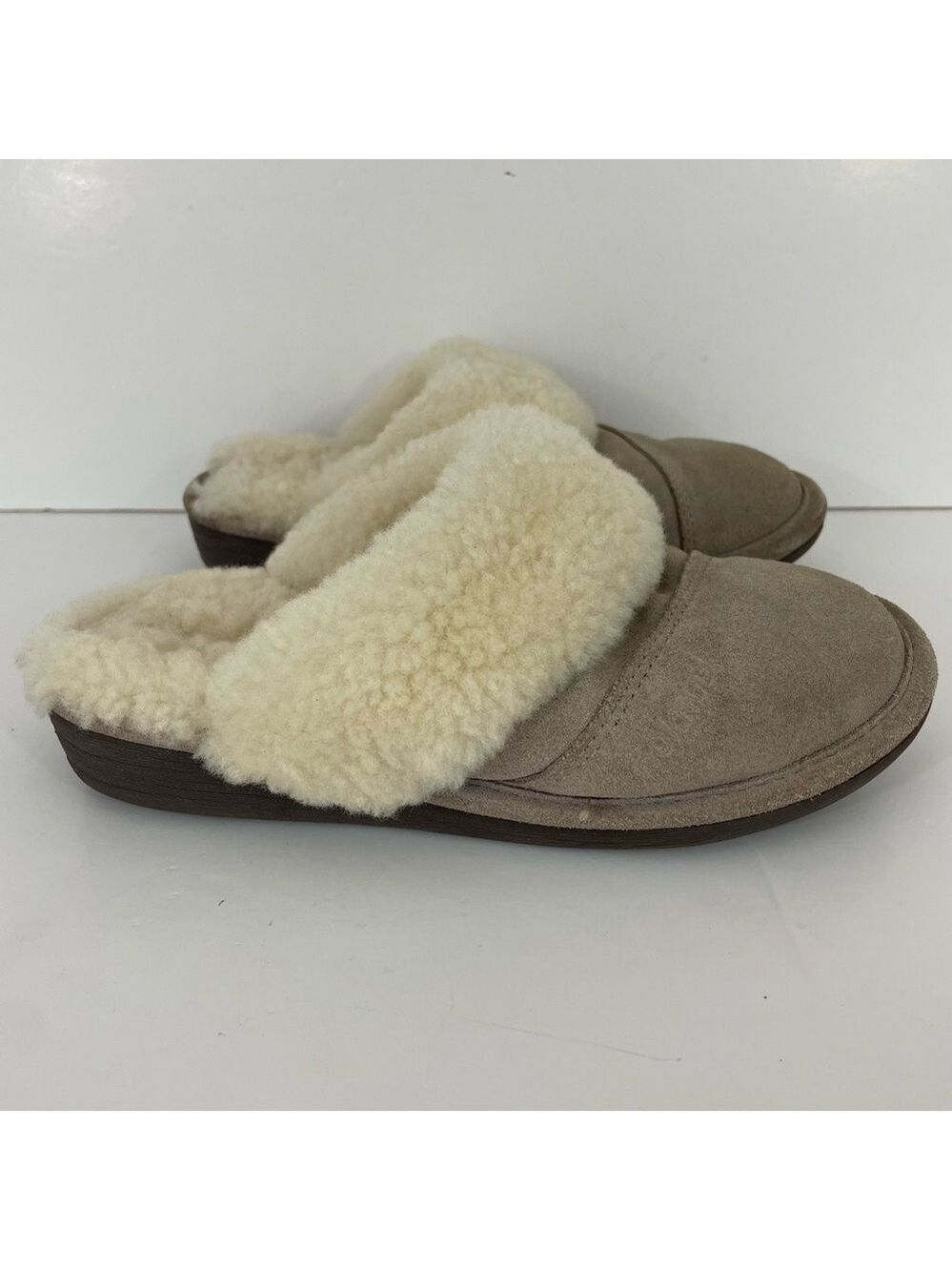 Nuknuuk Shearling Joy Slipper Womens 6 Grey/Brown Suede Leather Fuzzy Slip On